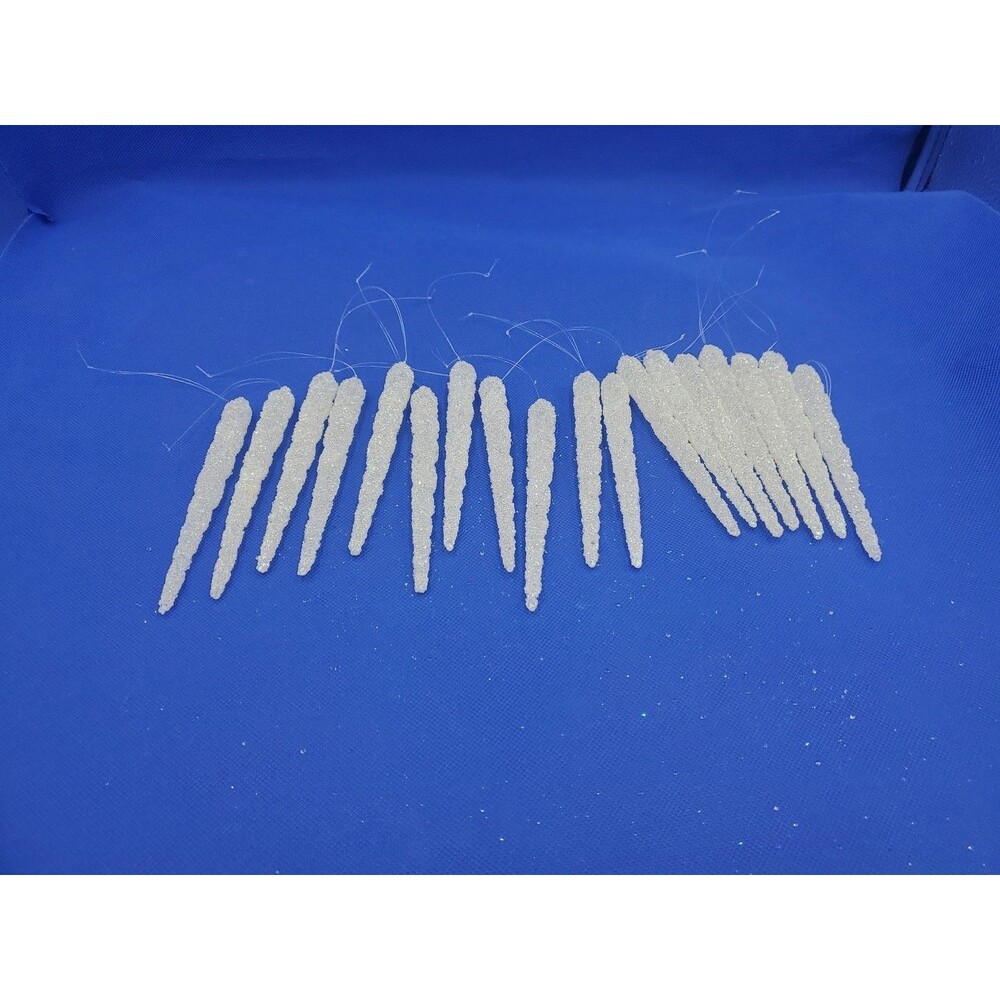 18 Vtg Christmas Icicles Ornaments 5" Textured Plastic Glitter Coated